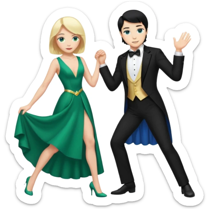 2 Person, prince, upright, black Hair, blue eyes, whole body, Woman, blonde Hair, Green eyes, bending knee, sleveless White Dress, sticker