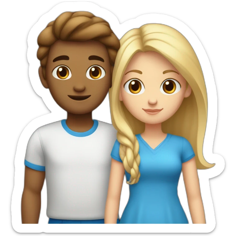 Un couple adolescent avec une fille blonde au yeux bleu et un garçon au cheveux brun et aux yeux marron sticker