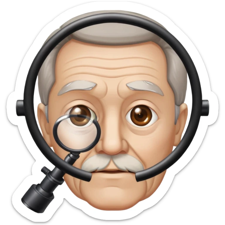 Old Man with white skin, full head of head of brown hair and scope  sticker