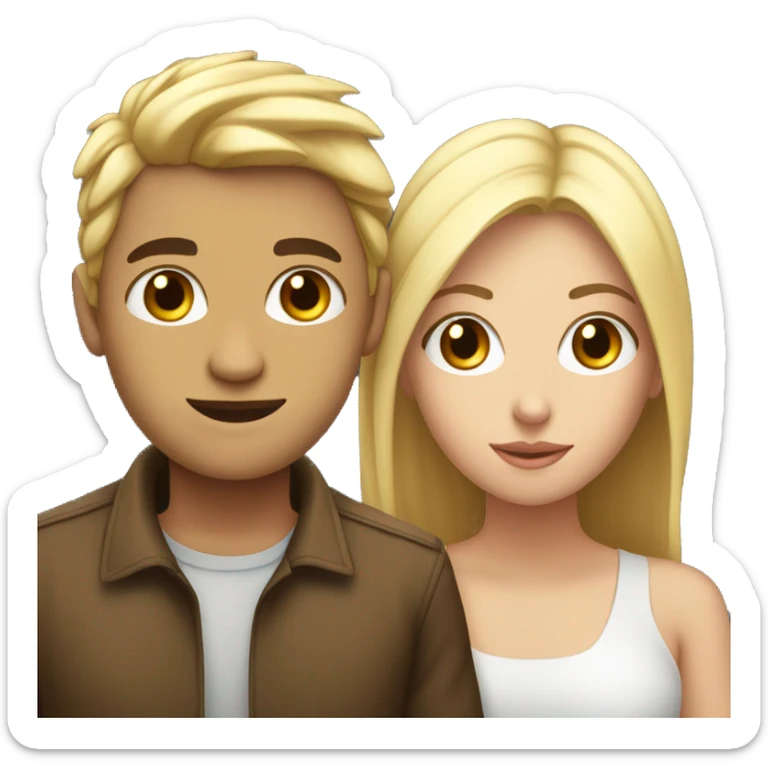 two lovers look each other in the eye with love, one is blondie and other one is brunette with a white skin sticker