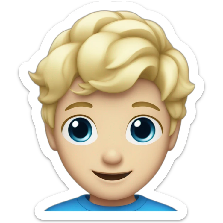 Blonde boy with medium short hair, blue eyes, waving hi to the camera sticker