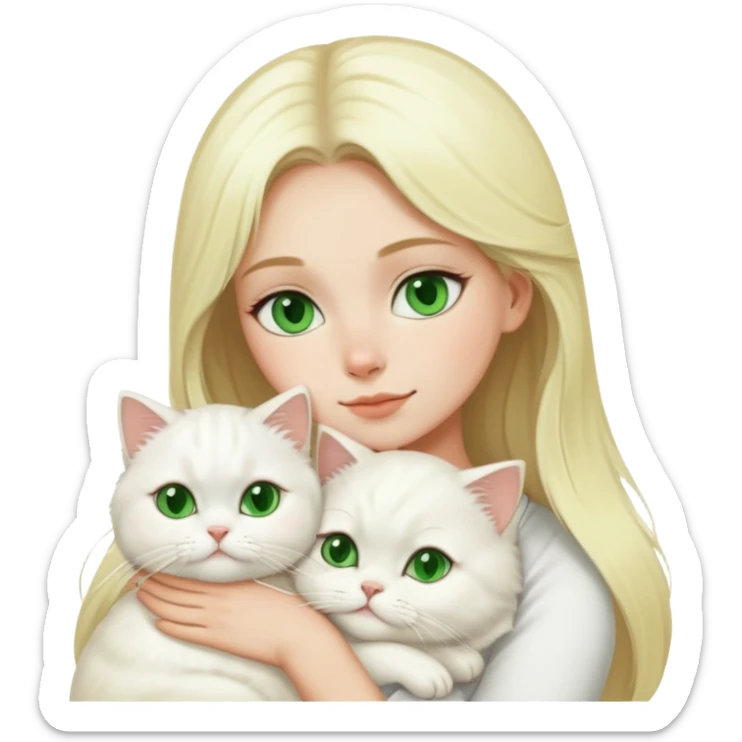 Blonde girl snuggling white Persian cat of green eles sticker
