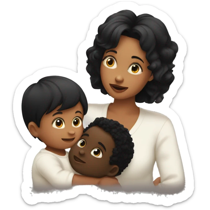 Baby boy and mother with black hair and black boy with black hair kissing  sticker