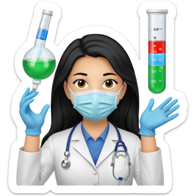medica con guantes  y mascarilla e insumos lavoratorio pelo negro largo triguella sin testoscopio sticker