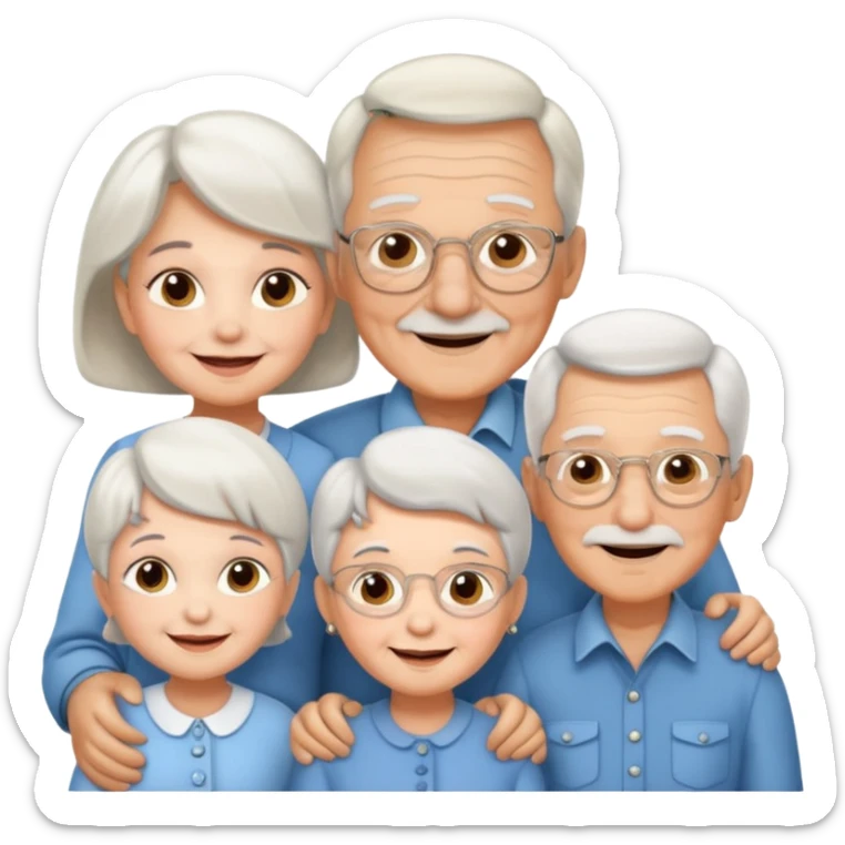 All white grandma and grandpa with 2 girls and 2 boys sticker