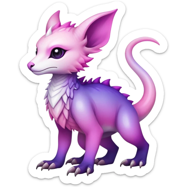 Cool Edgy Purple-pink-white-gradient ethereal badass Fionbri-Vernid-Trico-animal-creature full body sticker