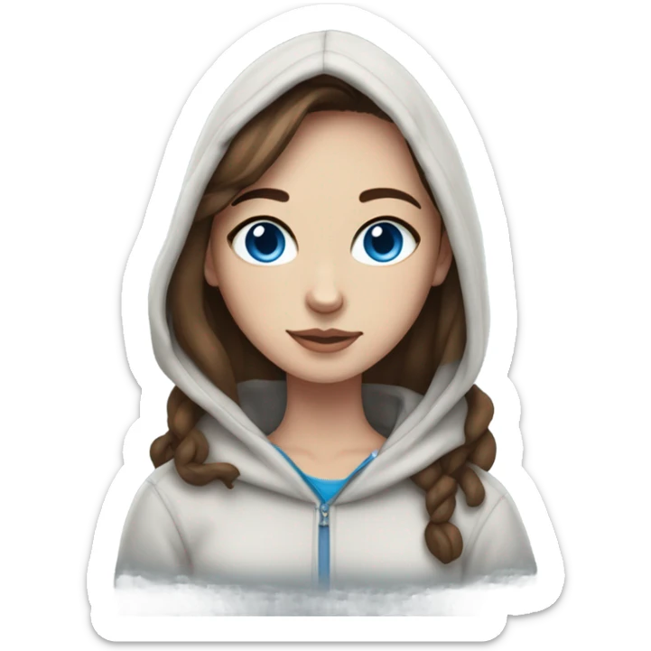 girl with brown hair and freckles, wearing a hoodie, holding a Siamese cat that is white and gray and has blue eyes sticker