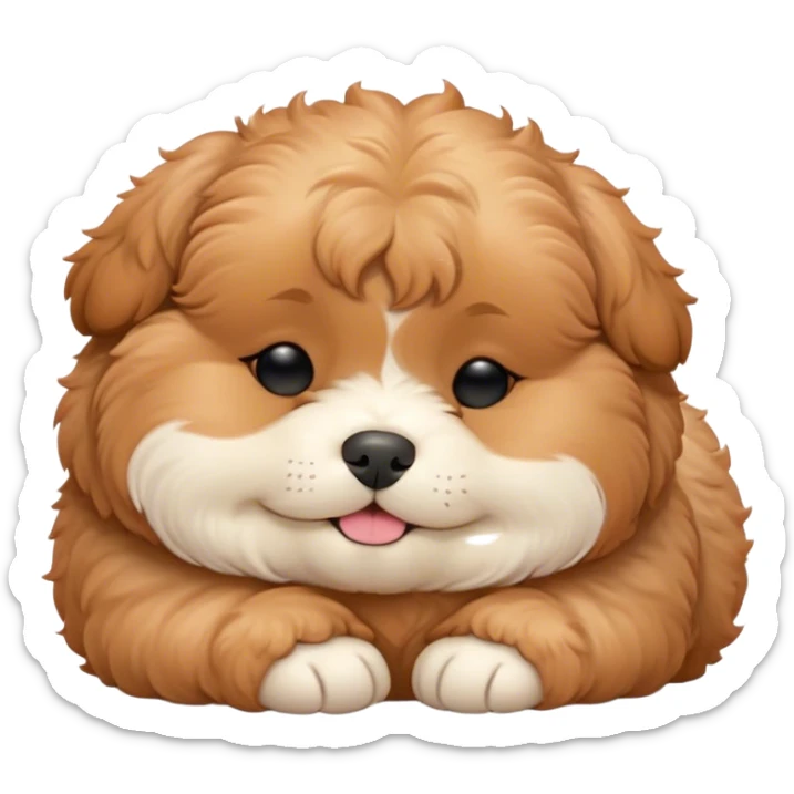 Cinematic Meme-Worthy Chubby Sleeping Cavoodle Portrait Emoji, Head resting peacefully with a contented smile, showcasing a delightfully chubby build and a luxuriously soft, curly apricot coat with gentle white accents, eyes shut in a serene nap, Simplified yet hilariously adorable features, highly detailed, glowing with a soft, drowsy light, high shine, relaxed and utterly lovable, stylized with an air of playful laziness, bright and heartwarming, soft glowing outline, capturing the essence of a comically sleepy Cavoodle, so meme-worthy it feels like it could instantly become the next viral sensation of adorable slumber! sticker