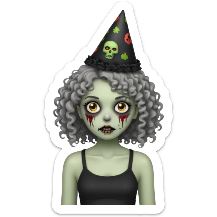 Black side party curly head girl zombie pale skin black crop top  sticker