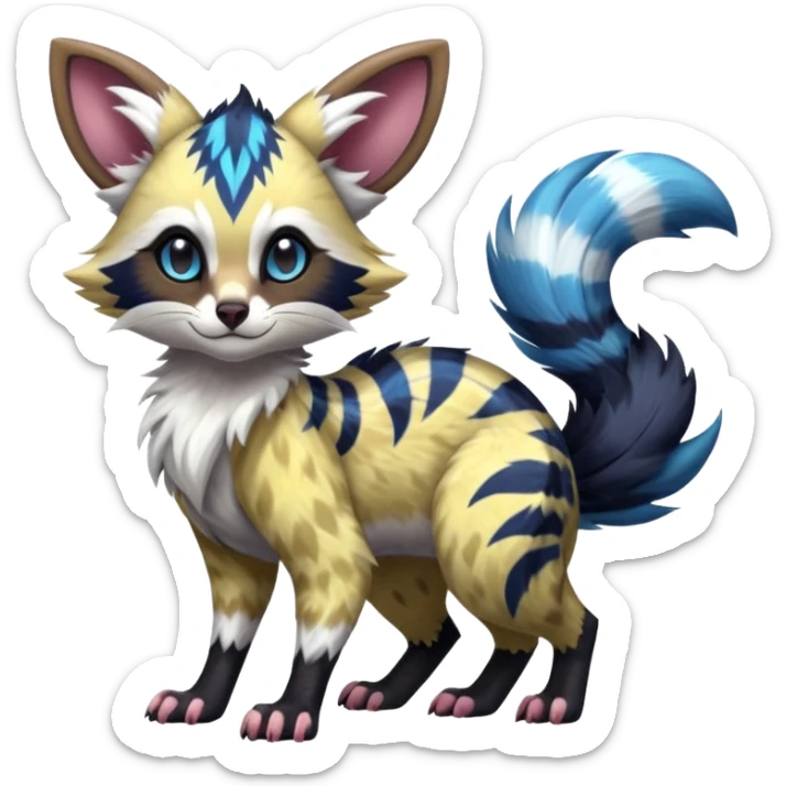 Futuristic furry fluffy floofy feathery tribal marked Genet-Absol-Furret-Zeraora-Primagen-fusion-creature  sticker