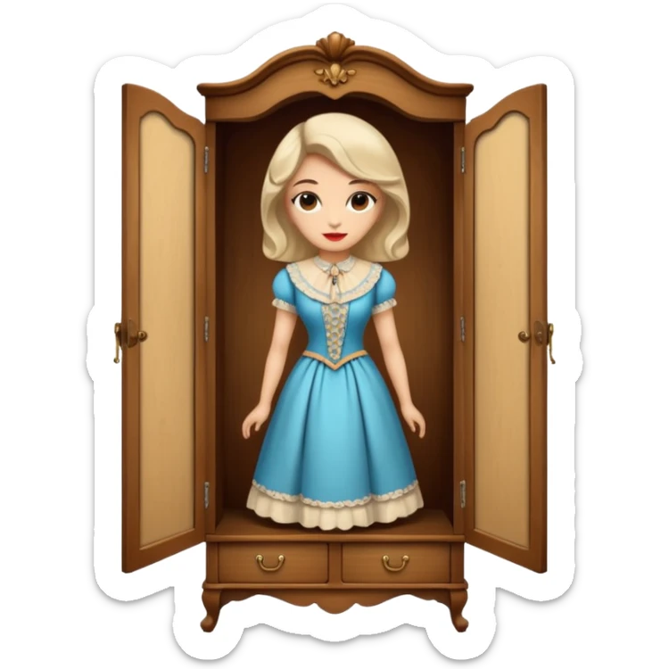 A character from the fairy tale Beauty and the Beast — the lady who was transformed into a wardrobe by magic. This character retains the wardrobe's original form while having a slight touch of anthropomorphism. sticker