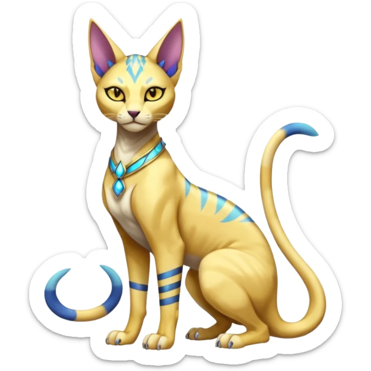 Modern furry anthro anthropomorphic futuristic shiny colorful Bastet-Sphynx-Lombax-Zeraora-Renamon-fusion (full body) sticker