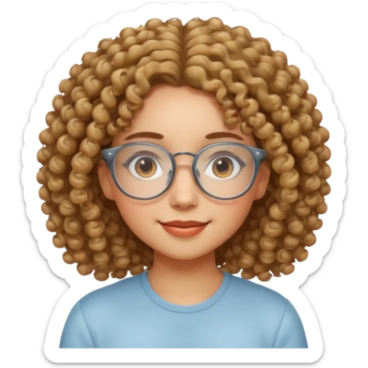 Curly-haired girl with clear glasses, a gentle smile, and a calm energy. sticker