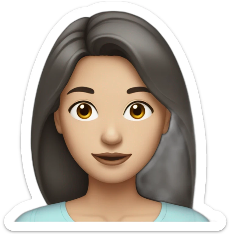 woman with long dark brown hair, wearing a light blue blouse sticker