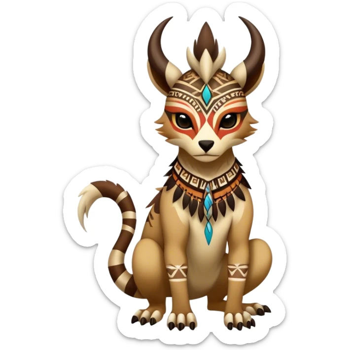 a colorful edgy cute vernid-fionbri-creature with tribal markings full body sticker