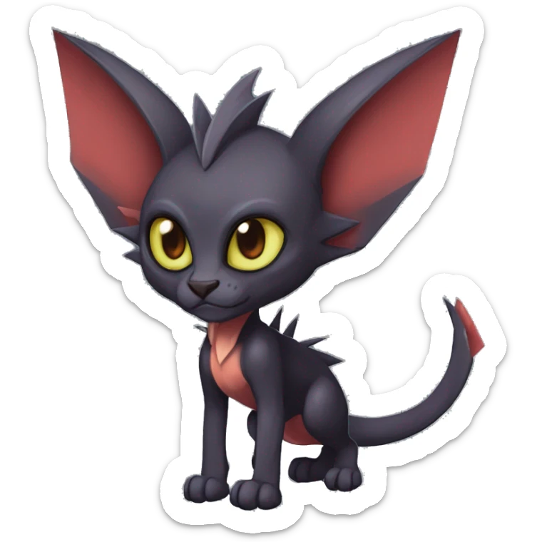 Black cool vampiric Noivern-Litten-Sphynx-Lykoi-Caracal-Fakemon with big bat ears full-body sticker