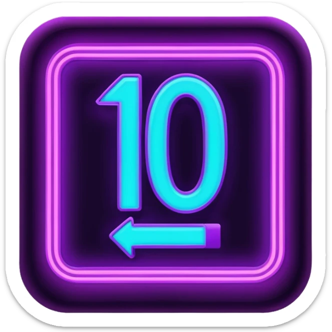 futuristic glowing neon “10 out of 10” sign, purple and cyan glow, dark background sticker