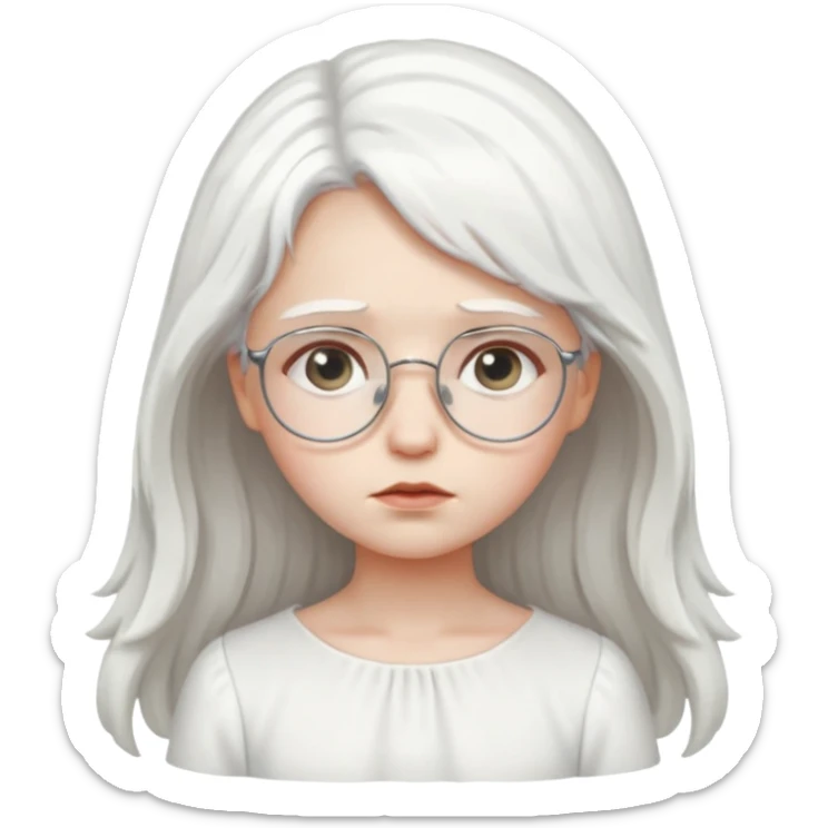 white hair girl angel, glasses, sad sticker