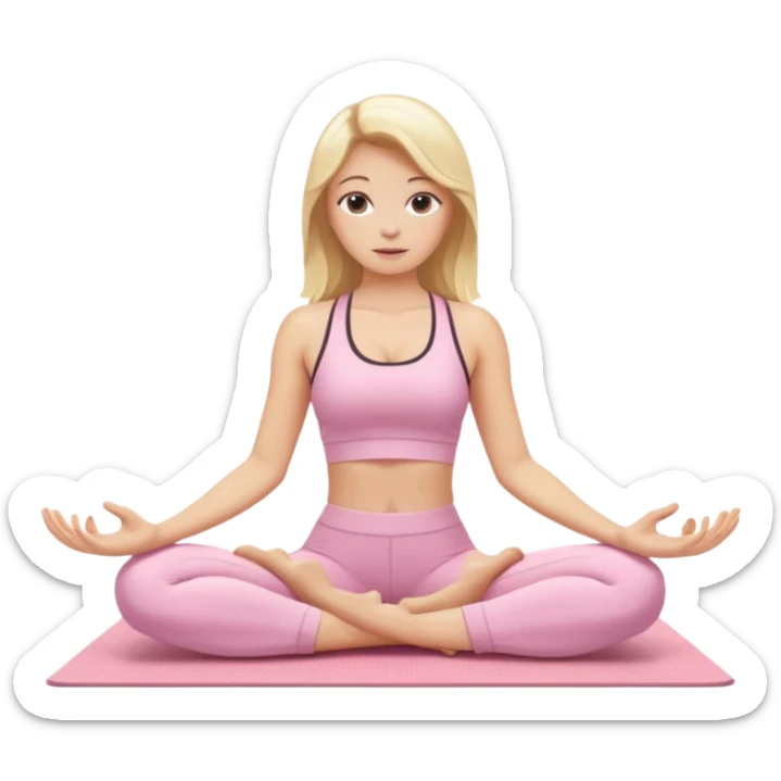 white girl with blonde hair wearing a light pink workout set doing yoga sticker