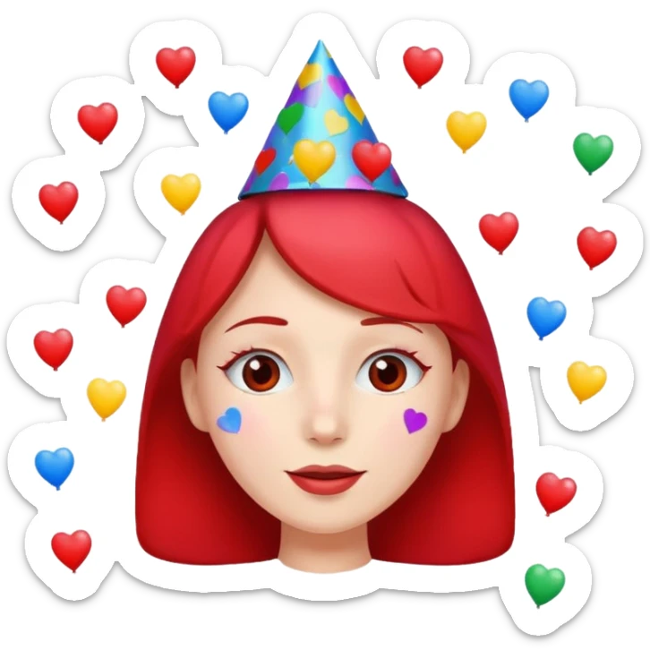 i want a  A festive heart face wearing a party hat and surrounded by confetti, it cant be a person it has to be a heart sticker