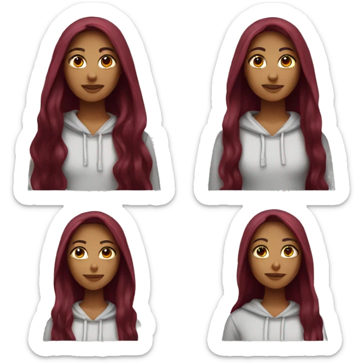 pretty girl with long burgundy hair with a hoodie sticker