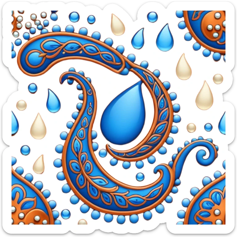 paisley motif, seamless pattern print in colors of Burnt Sienna Orange, ivory, Bedazzled Blue. Must be visually appealing, 4k hd, 3000x3000, DPI 300 sticker