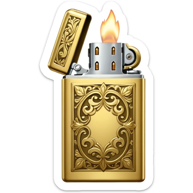 Vintage gold lighter from the Lighter and Princess drama, cinematic lighting, hyper-realistic sticker