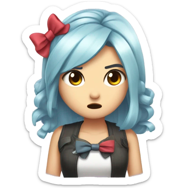 cute animted twitch emote kawaii girl wth a bow in er hair being angry sticker
