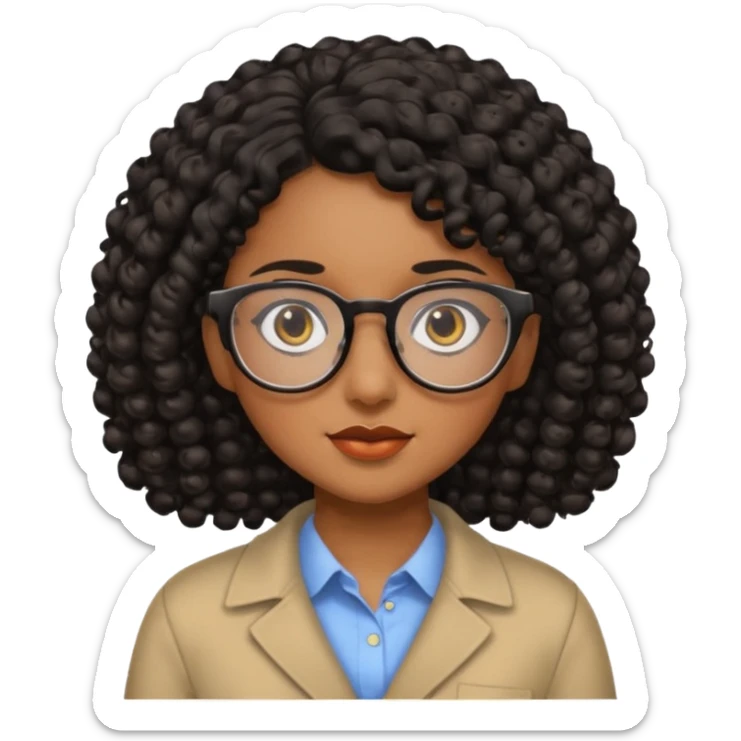Chica con cabello rizado color negro, piel morena y que use lentes sticker