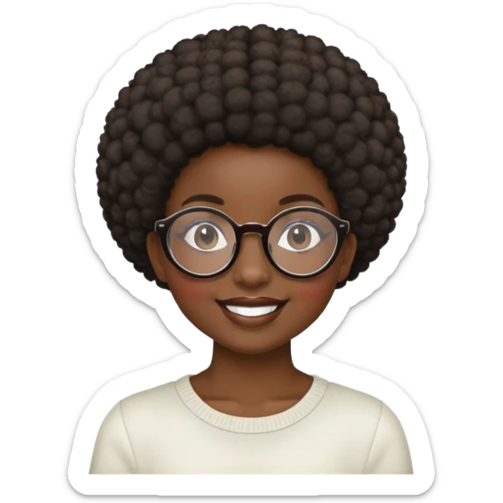 Girl showing happiness, dark skin, short afro, round glasses sticker
