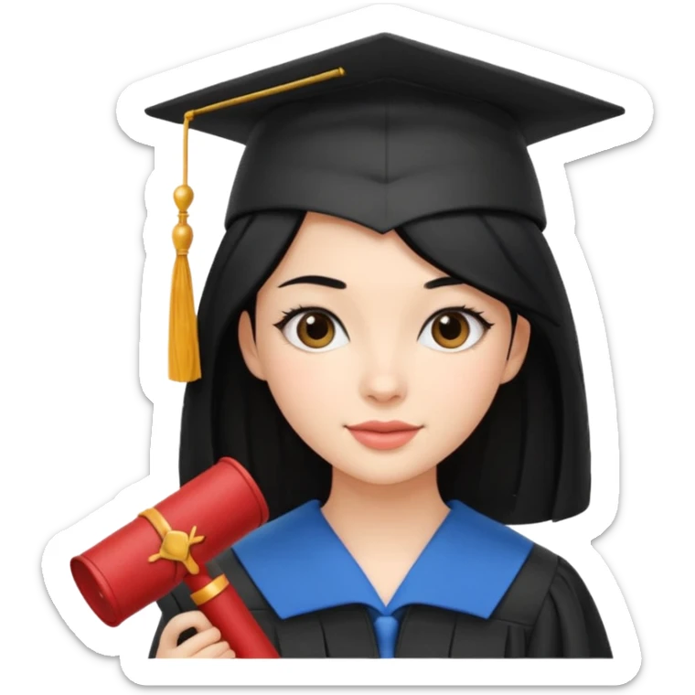 girl with beautiful black hair and graduation hat and diploma emoji ios 18 sticker