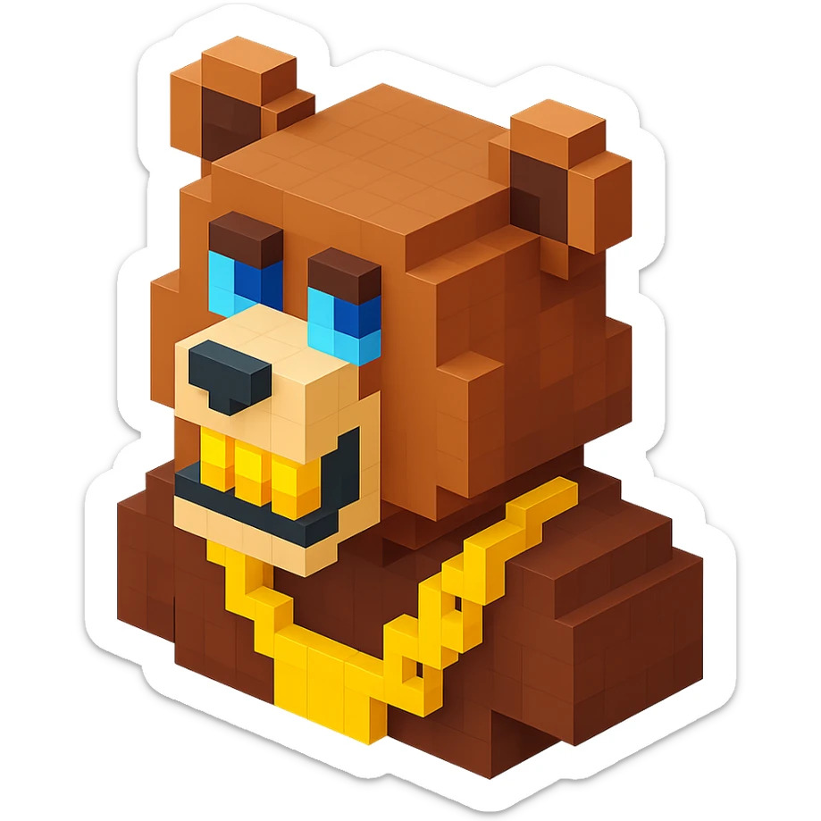 Russian grizzly bear with a rapper chain and gold teeth sticker