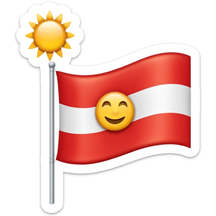 Eine Flagge die weiß ist von links nach rechts ist ein roter streifiger balken. In den roten dickeren Streifen ist eine Sonne ohne Gesicht etwa so 🌞 nur ohne Gesicht sticker