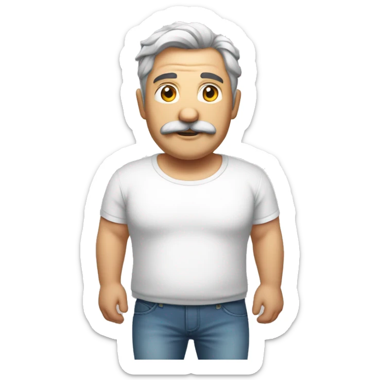 Full body Fat man grey hair mustache in white t-shirt sticker
