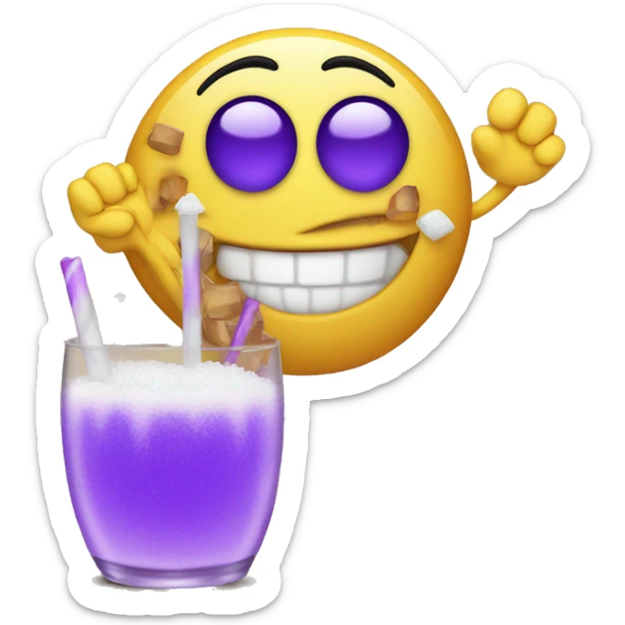 happy emoji with purple drink and piles of salt next to him  sticker
