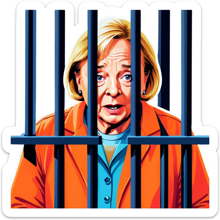 Maine Governor Janet Mills Behind Bars In an Orange Jumpsuit make her more realistic and scared without the mask sticker