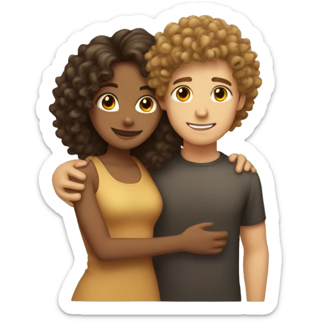 Tan boy curly hair hugging tan girl straight hair sticker