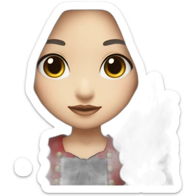 rpg-girl-with-long-straight white-hair-and-red-dress and black tights like chibi sticker