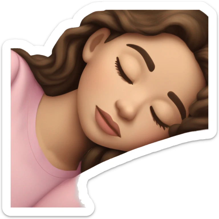 hispanic pretty girl with brown hair and light  pale skin in pink shirt coquette aesthetic sleeping sticker