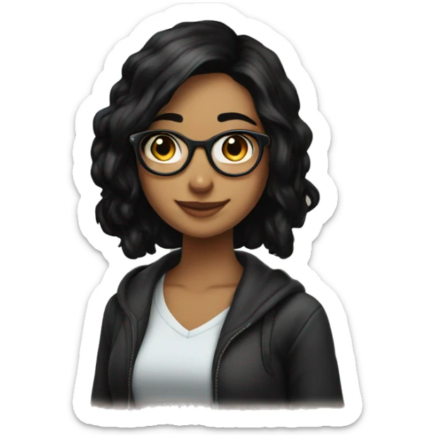 Innocent, beautiful, spects girl with black hair and enjoying girl sticker