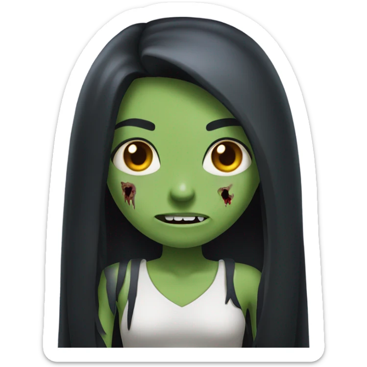 girl zombie with black long hair with teeth and serious face  sticker