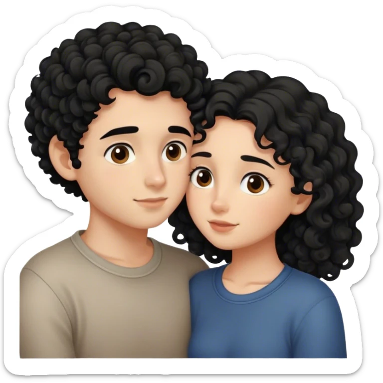 intimate moment between love, girl black hair and boy curly brown hair sticker