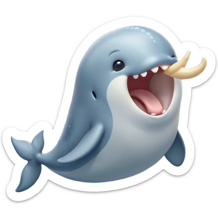 Cinematic Cute Yawning Narwhal Portrait Emoji, Head tilted slightly with a dramatic, wide-open yawn, showcasing a sleek, graceful form and a subtly curved tusk, sleepy eyes half-closed in drowsy contentment, Simplified yet irresistibly adorable features, highly detailed, glowing with a soft, cozy oceanic glow, high shine, relaxed yet expressive, stylized with a touch of whimsical charm, bright and endearing, soft glowing outline, capturing the essence of a drowsy yet affectionate sea guardian that seems ready to drift out of the screen for a nap! sticker