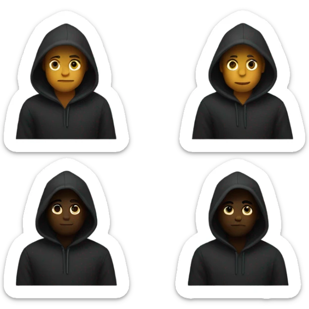 Black hoodie emoji, minimalist design, focus only on the hoodie itself with a visible hood and long sleeves, no person or body, no logos or patterns, transparent background sticker