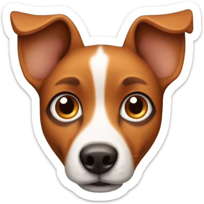 Orange brown Street dog with big pointy ears big eyes and a white nose sticker