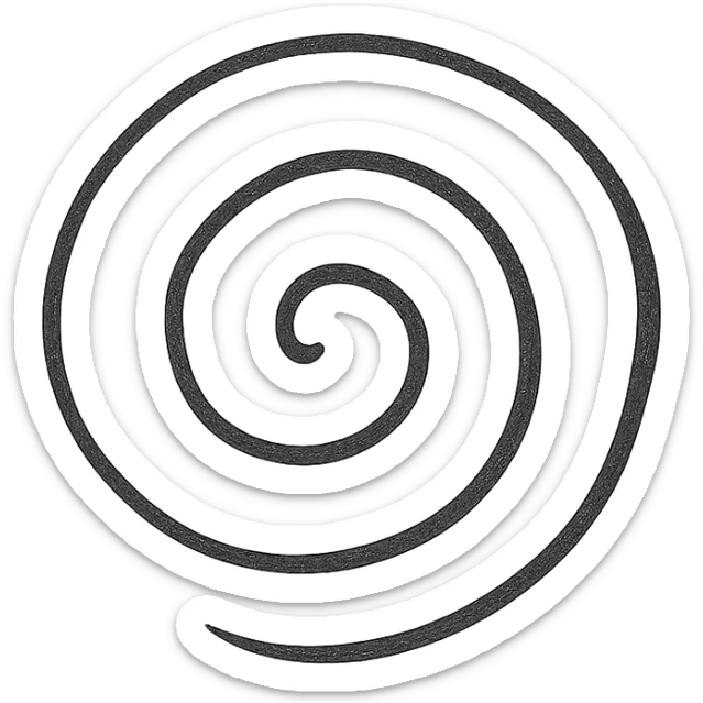 minimal monochrome icon of a spiral or swirl, black outline, abstract and creative sticker