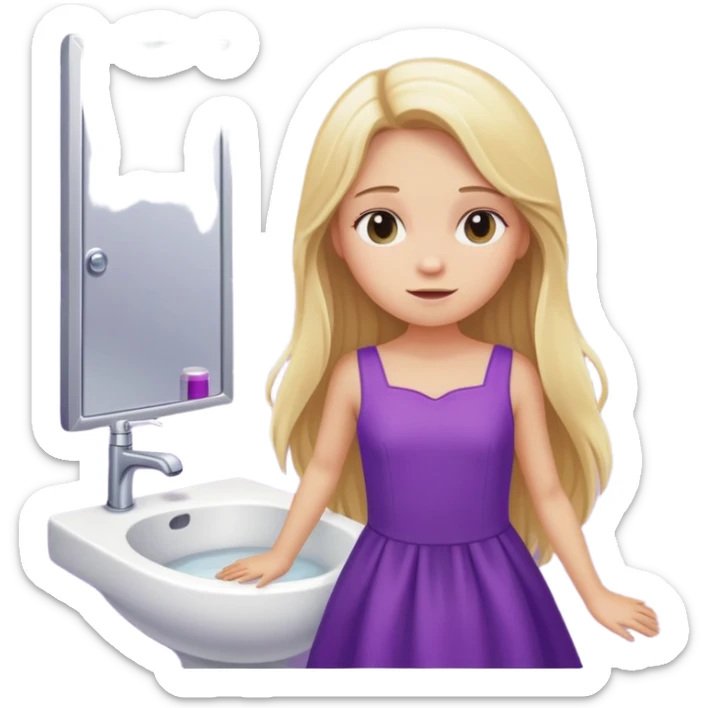 blonde long hair  girl with purple dress, toilet sticker