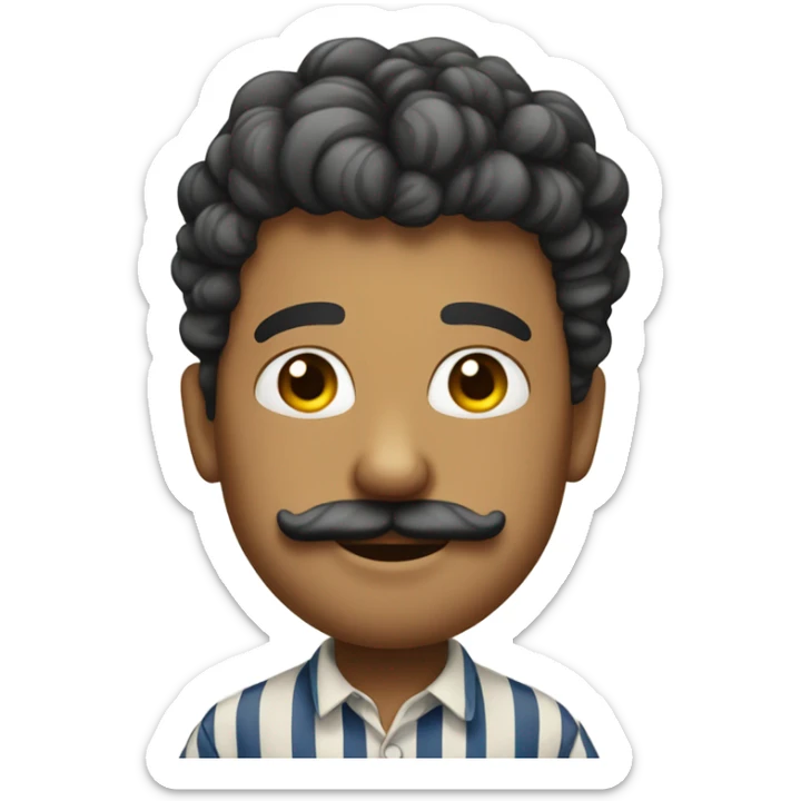 Little French man with curly mustache and striped shirt smirking sticker