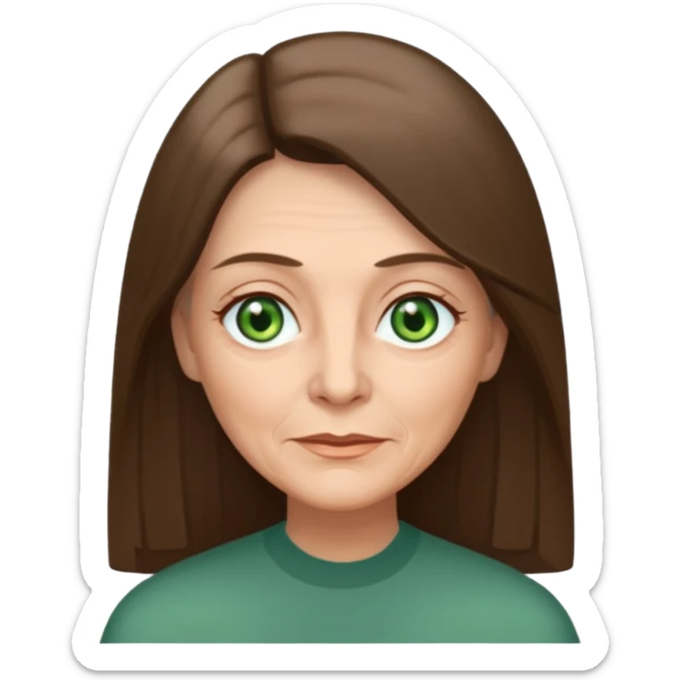 Pretty older woman with green eyes and long straight Ash-brown hair and square face  sticker