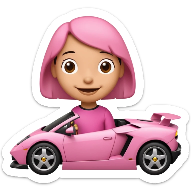 Snoopy in a Lamborghini, the Lamborghini is sideways and Snoopy isn't big, the Lamborghini is pink sticker